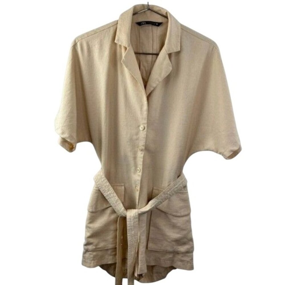 ZARA Beige Viscose Romper Open Back - Size Small